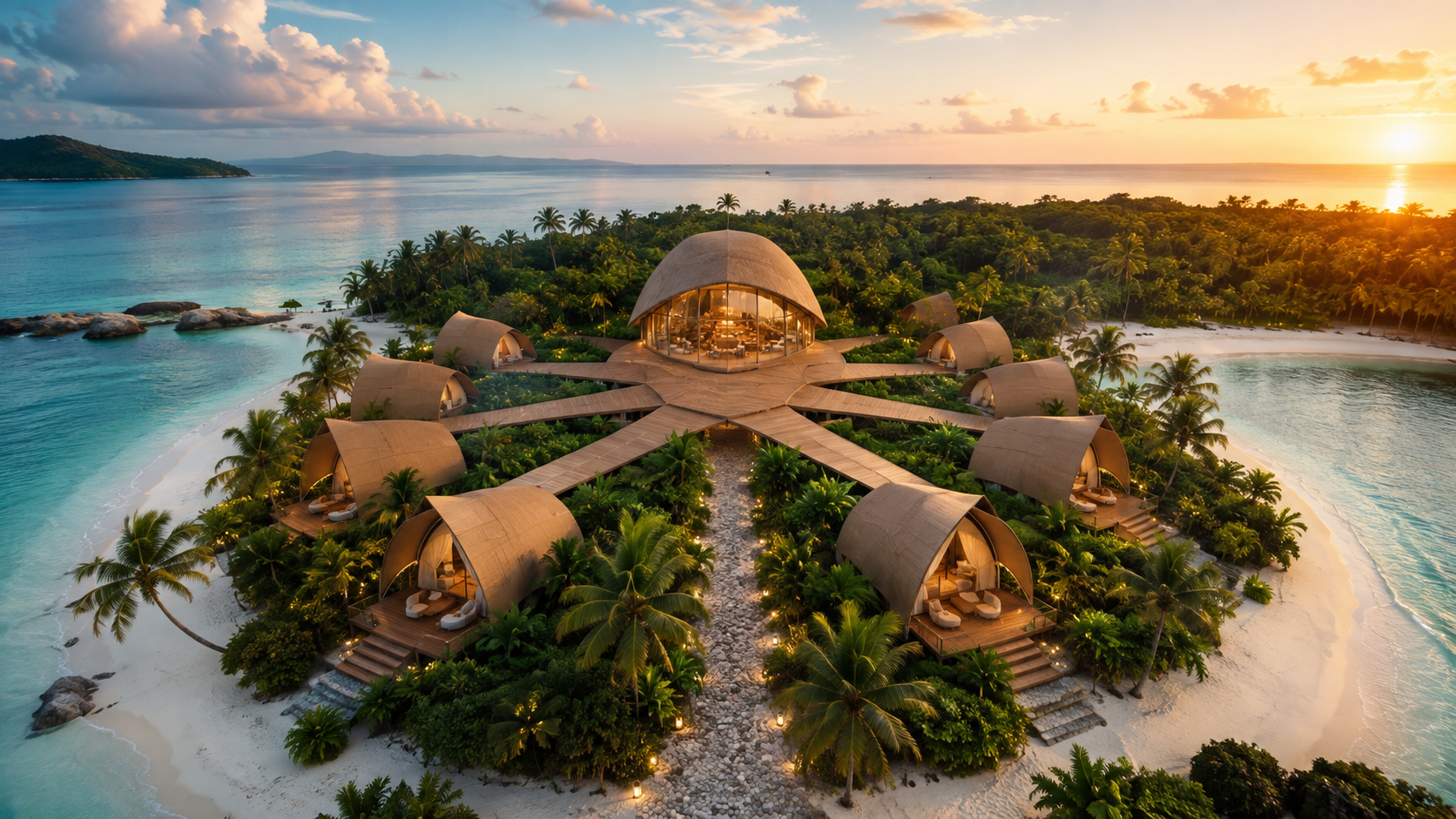 Vue aérienne du domaine en forme de tortue au coucher du soleil